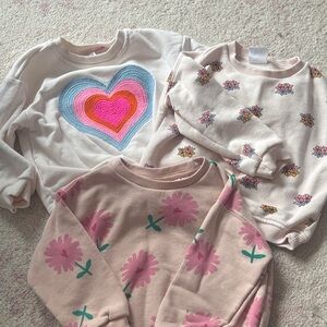 Zara Girls Cream & Pink Heart and Floral Sweatshirts